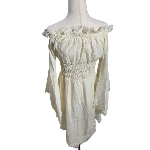 Cream Off Shoulder Peasant Dress Cosplay Costume Boho M/L Ren Faire Bell Sleeves - Picture 4 of 8